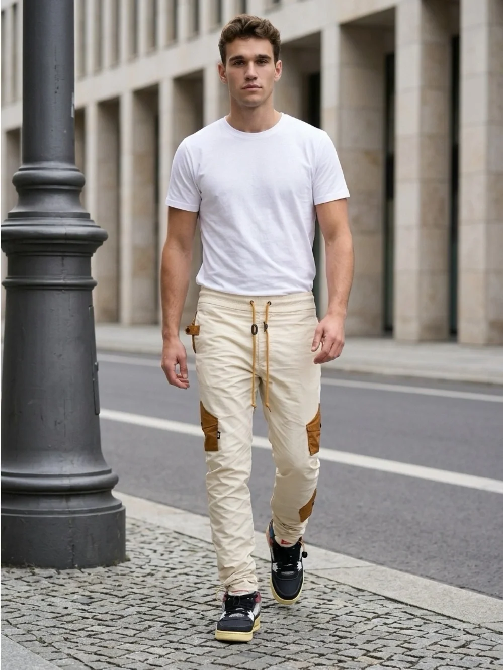 NWT The Hideout Co Men’s Snakes & Shapes Tan/Brown Cargo Jogger Pants - Size M
